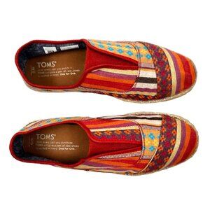 TOMS Cayenne Striped Palmera Slip-On Espadrille Boho hand-stitched Beach Comfort
